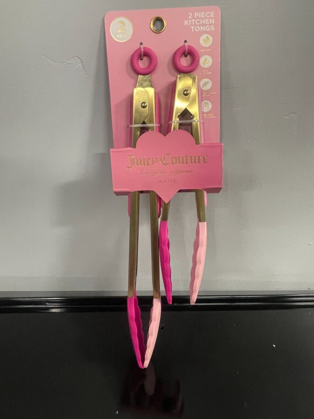 Juicy Couture Home Pink Gold 2 Pc Kitchen Tongs Set NIP